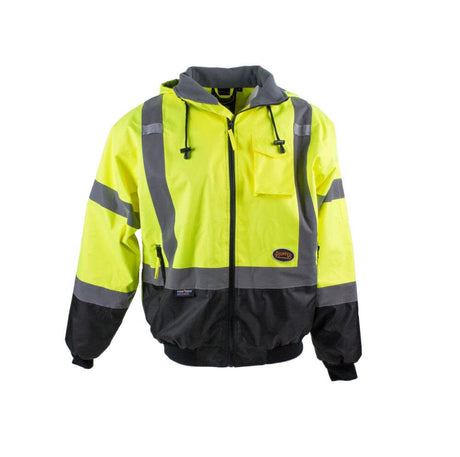 Waterproof Safety Bomber Jacket with Detachable Hood, Reflective Tape, Yellow, 3XL V1130460U-3XL