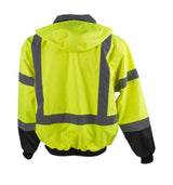 Waterproof Safety Bomber Jacket with Detachable Hood, Reflective Tape, Yellow, 3XL V1130460U-3XL