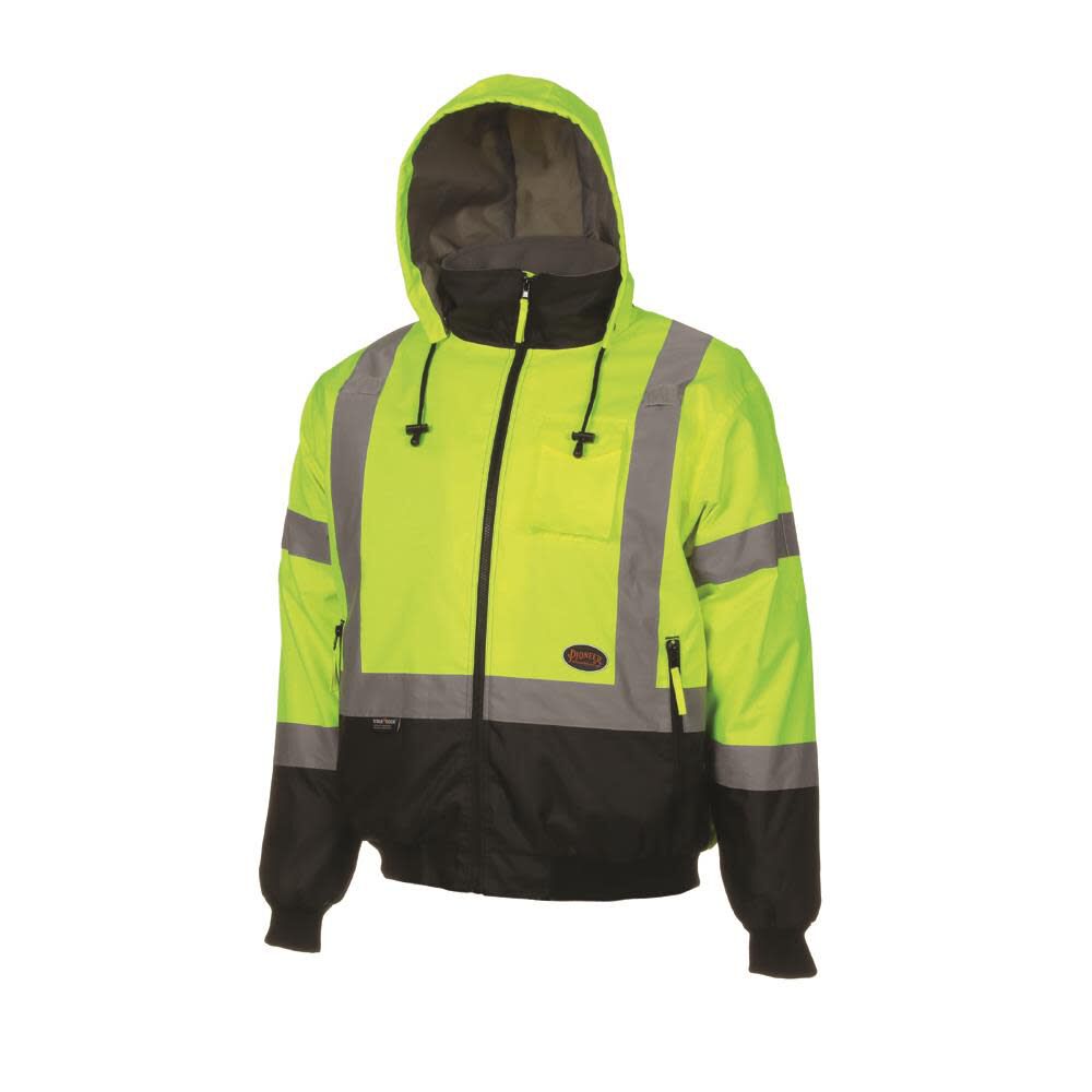 Waterproof Safety Bomber Jacket with Detachable Hood, Reflective Tape, Yellow, 3XL V1130460U-3XL