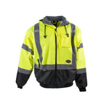 Waterproof Safety Bomber Jacket with Detachable Hood, Reflective Tape, Yellow, Small V1130460U-S