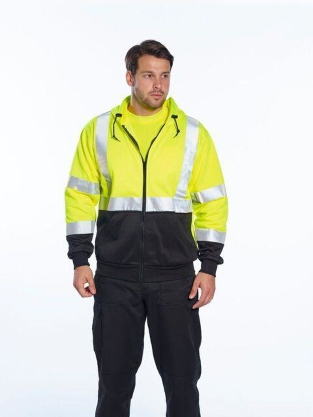 Yellow and Black Hi-Vis 2-Tone Zipped Hoodie - Large UB315YBRL