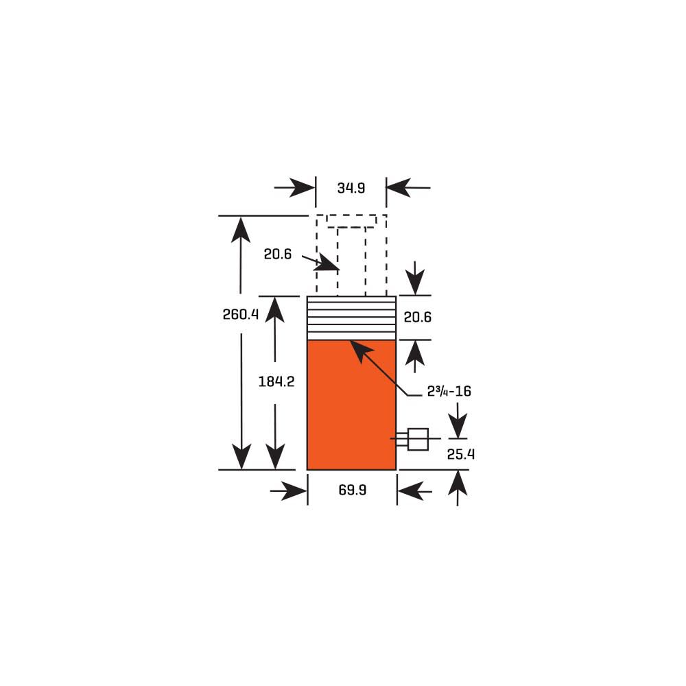 12 Ton 3in Cylinder Industrial Stroke RH Series Single Acting RH123