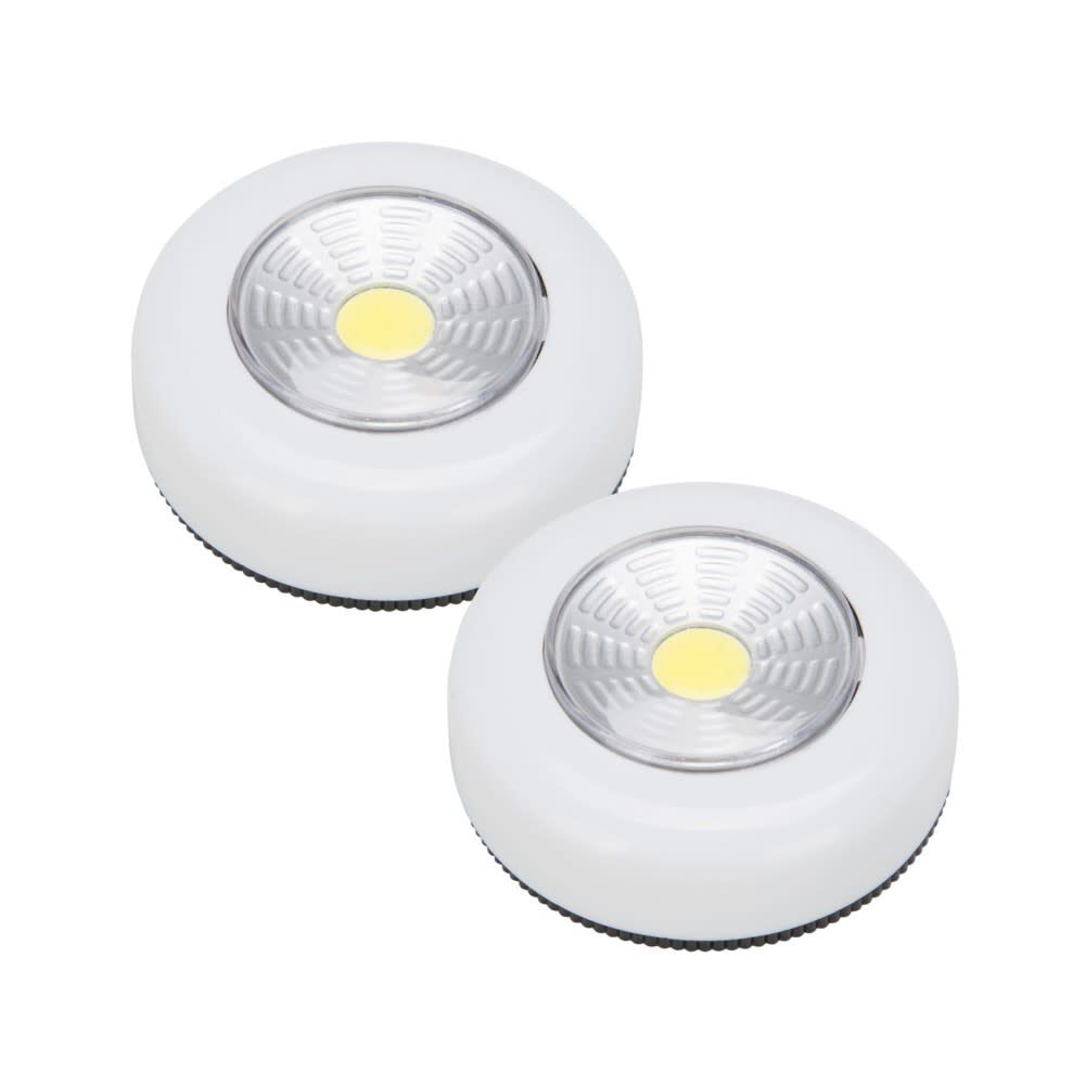 White AAA Battery-Powered LED Puck Light 2pk F12004