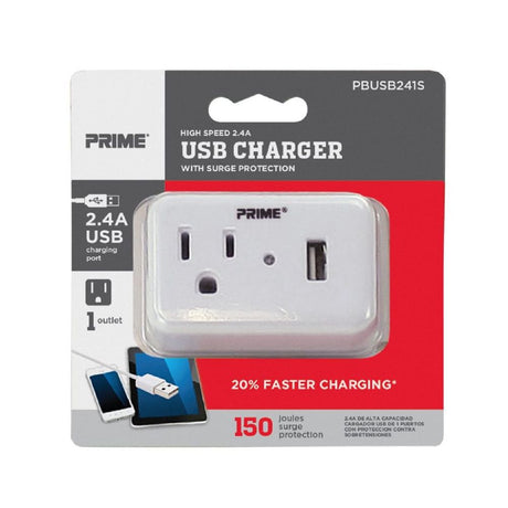 3 Prong 1 Outlet with 1 Port USB Charger PBUSB241S