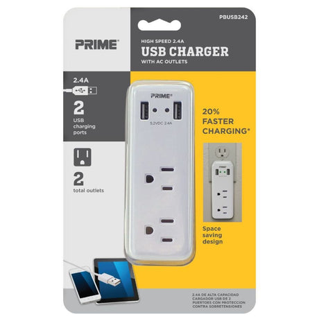 3 Prong 2 Outlet with 2 Port USB Charger PBUSB242