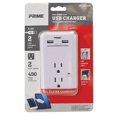 3 Prong 2 Outlet with 2 Port USB Charger PBUSB342S
