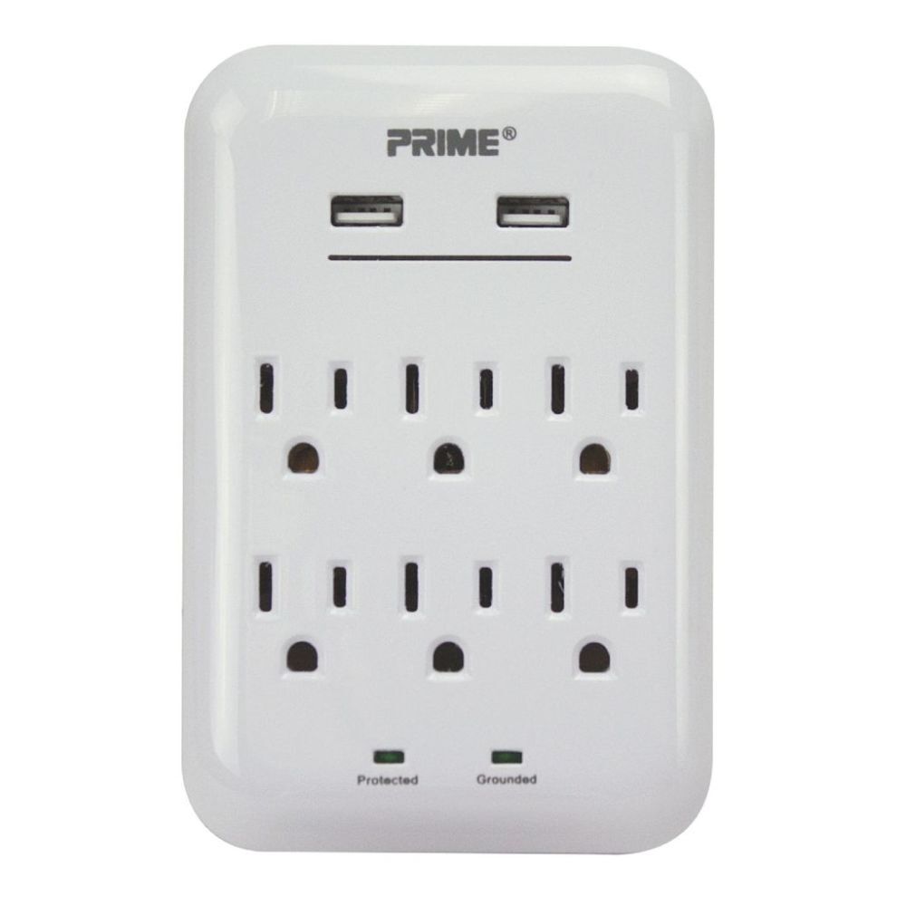 3 Prong 6 Outlet with 2 Port USB Charger PBUSB346S