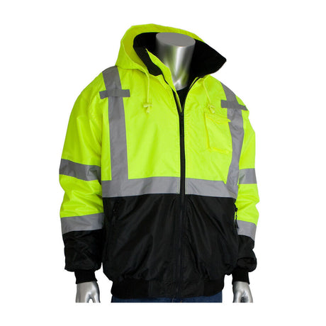 Industrial Products ANSI R3 Black Bottom Bomber Jacket Hi Vis Lime Yellow Large 333-1766-LY/L