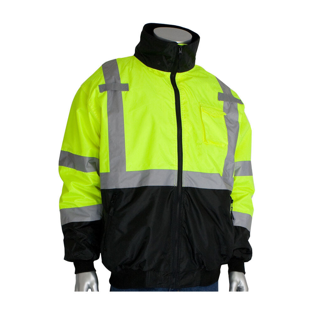 ANSI R3 Black Bottom Bomber Jacket Hi Vis Lime Yellow Large 333-1766-LY/L