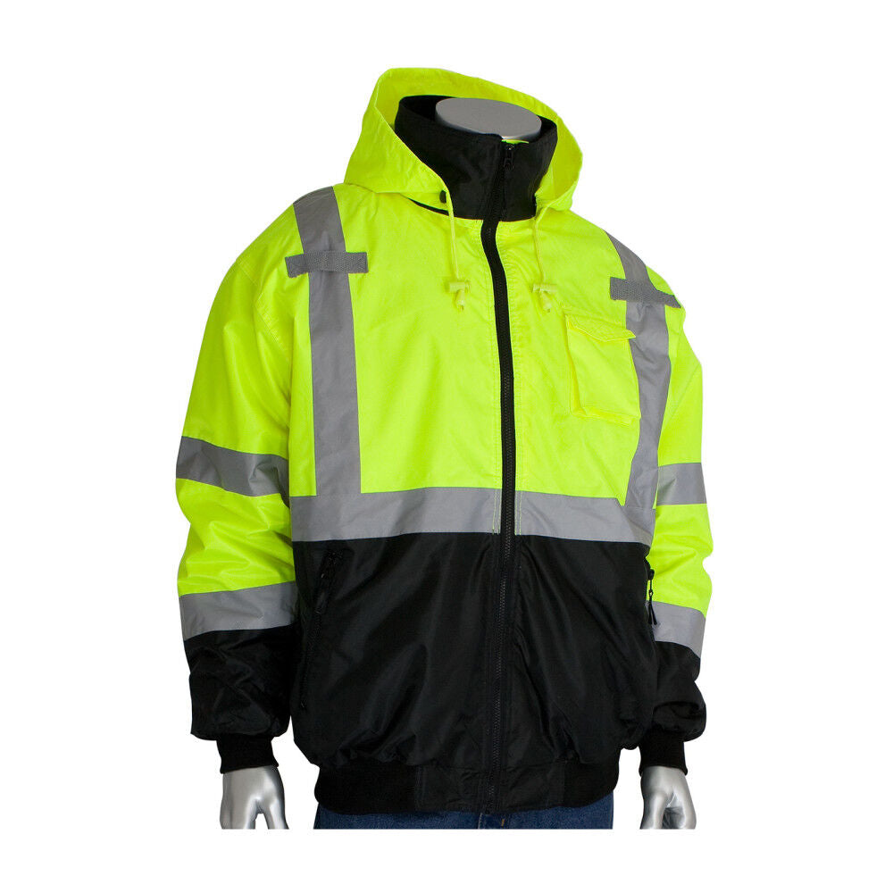 ANSI R3 Black Bottom Bomber Jacket Hi Vis Lime Yellow Large 333-1766-LY/L