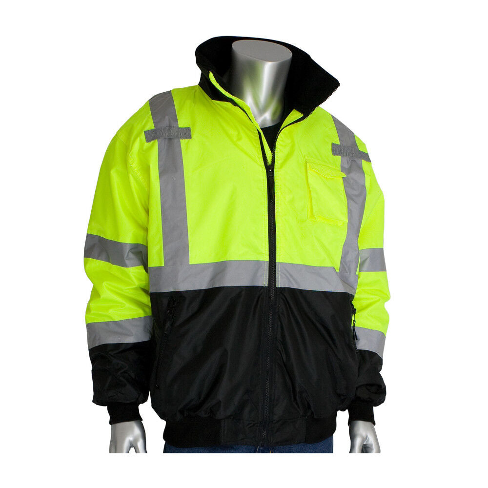 ANSI R3 Black Bottom Bomber Jacket Hi Vis Lime Yellow Medium 333-1766-LY/M