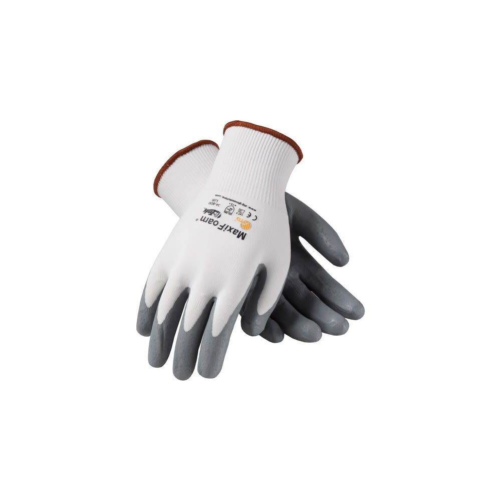 Gloves White MaxiFoam Premium Seamless Knit Nylon 2X 12 Pairs of Gloves 34-800/XXL