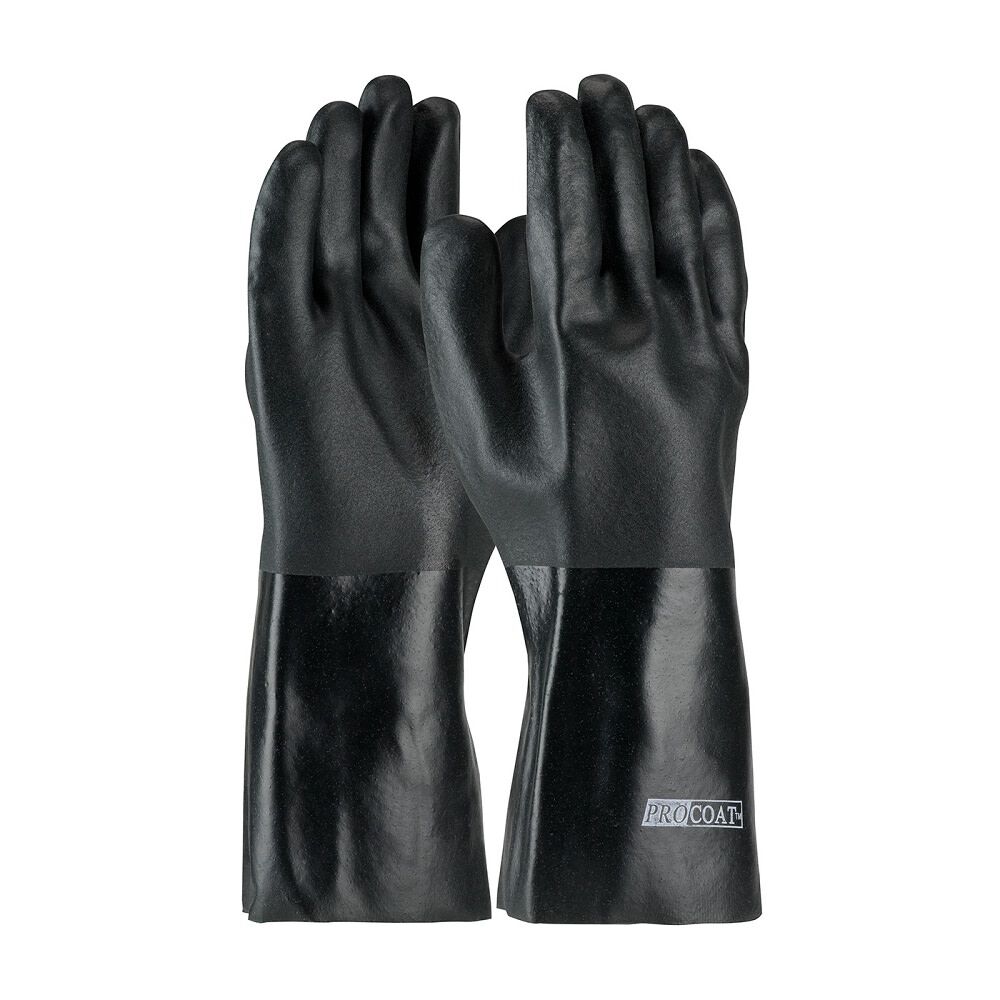 Men's 14in Jersey Lined PVC Dipped Chemical Resistant Gloves Black 12 Pairs of Gloves 58-8040DD