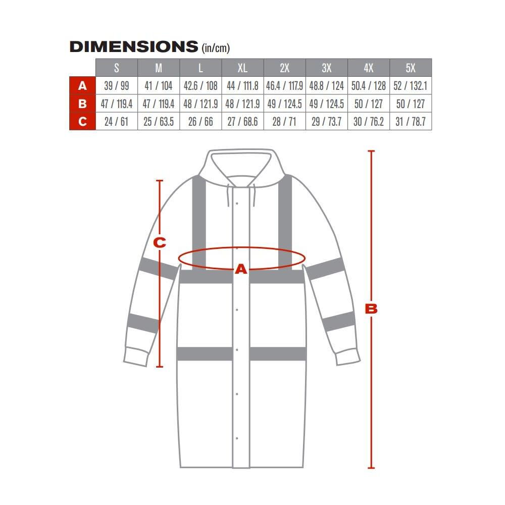 Raincoat Falcon Hi Vis Yellow ANSI All Purpose 48in Large 353-1048-LY/L