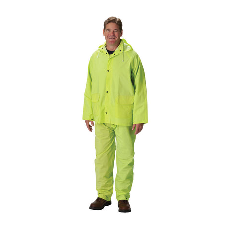Industrial Products Rainsuit 3pc. .35mm PVC/Polyester Hood Corduroy Collar Hi Vis LY XL 201-355X1