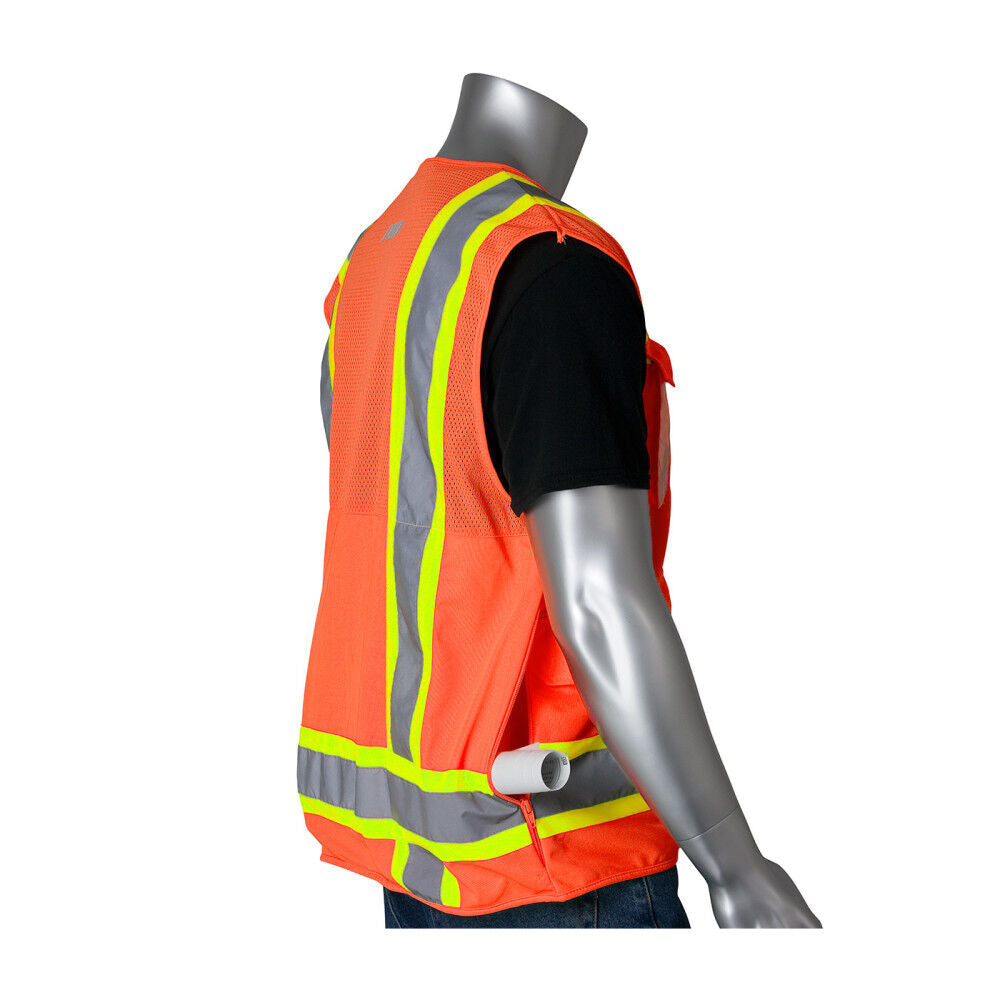 Surveyors Tech Vest Hi-Vis Orange Two-Tone Ten Pocket 5X 302-0700-OR/5X