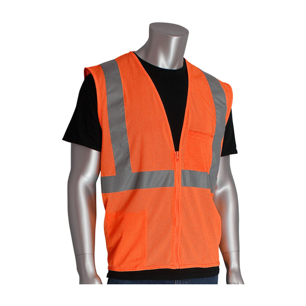 Zipper Mesh Vest Class 2 Hi-Vis Orange ANSI Type R 2X 302-0702Z-OR/2X