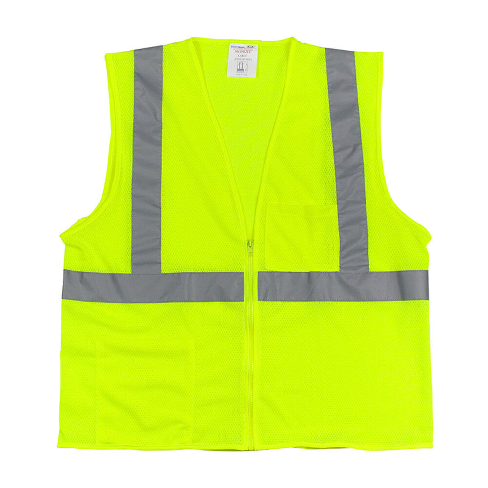 Zipper Mesh Vest Class 2 Hi-Vis Yellow ANSI Type R 2X 302-0702Z-LY/2X