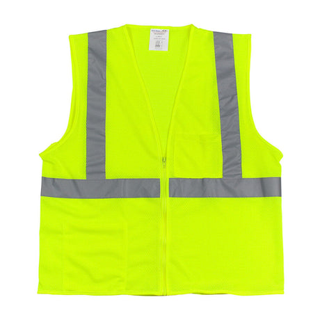 Industrial Products Zipper Mesh Vest Class 2 Hi-Vis Yellow ANSI Type R 2X 302-0702Z-LY/2X
