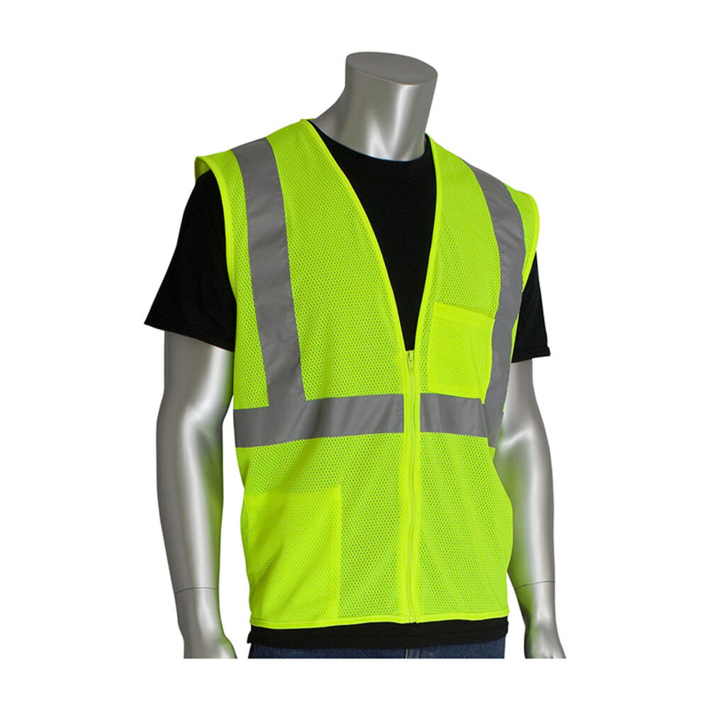 Zipper Mesh Vest Class 2 Hi-Vis Yellow ANSI Type R 2X 302-0702Z-LY/2X