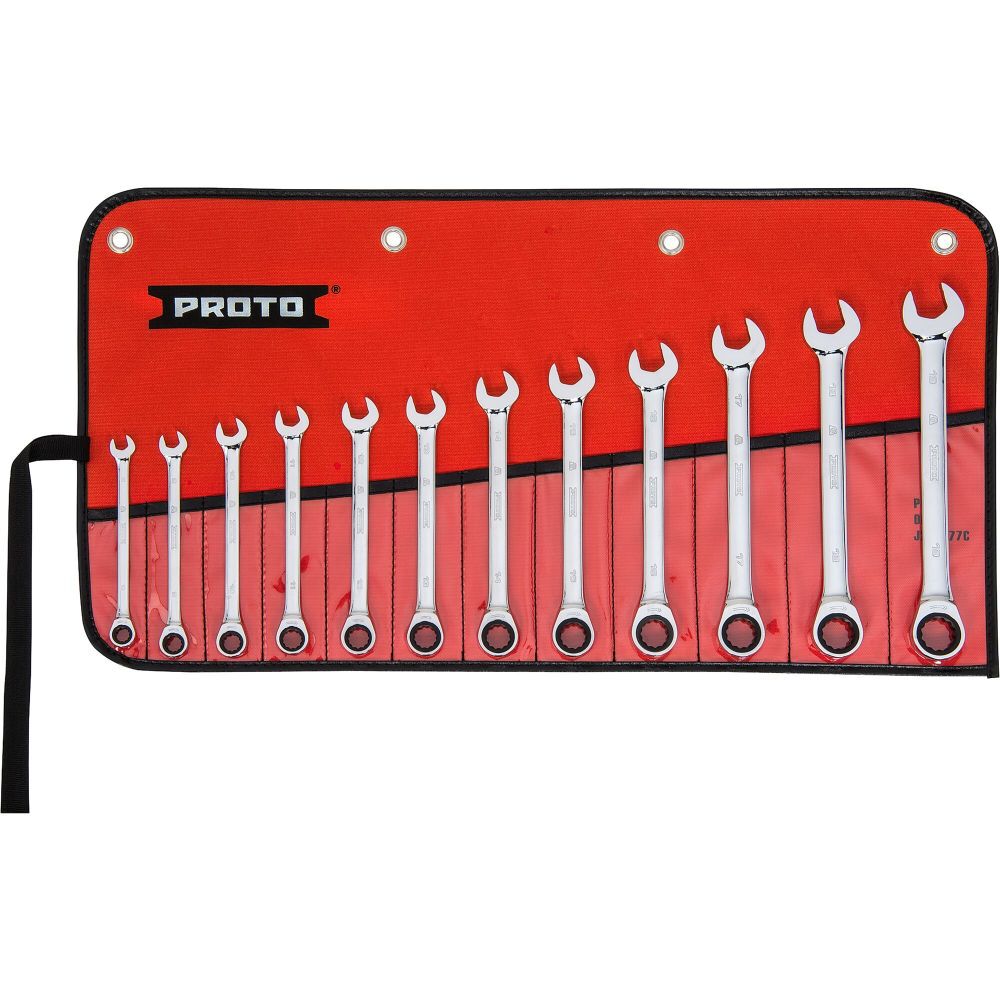 12 Piece Full Polish Metric Combination Non-Reversible Ratcheting Wrench Set JSCRMT-12S