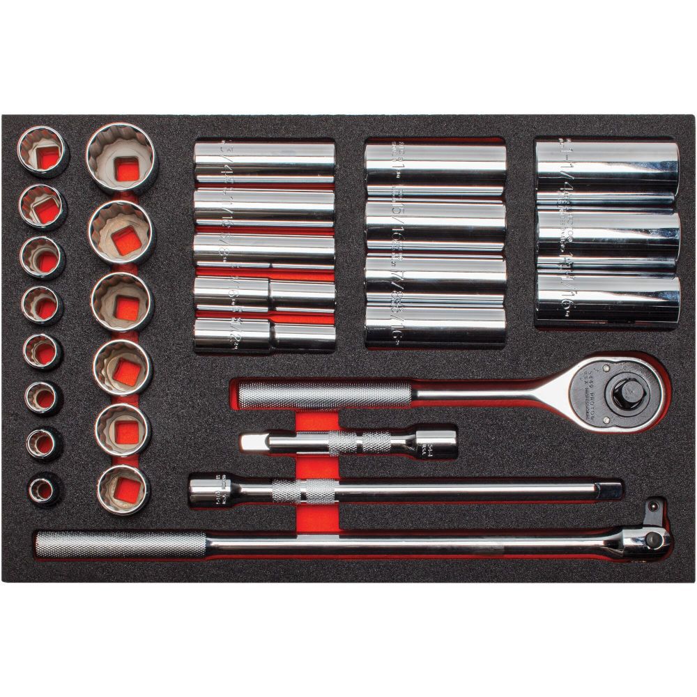 1/2in Drive 7in Pear Head Ratchet & Socket Set 30pc with Foam Insert J54126KV