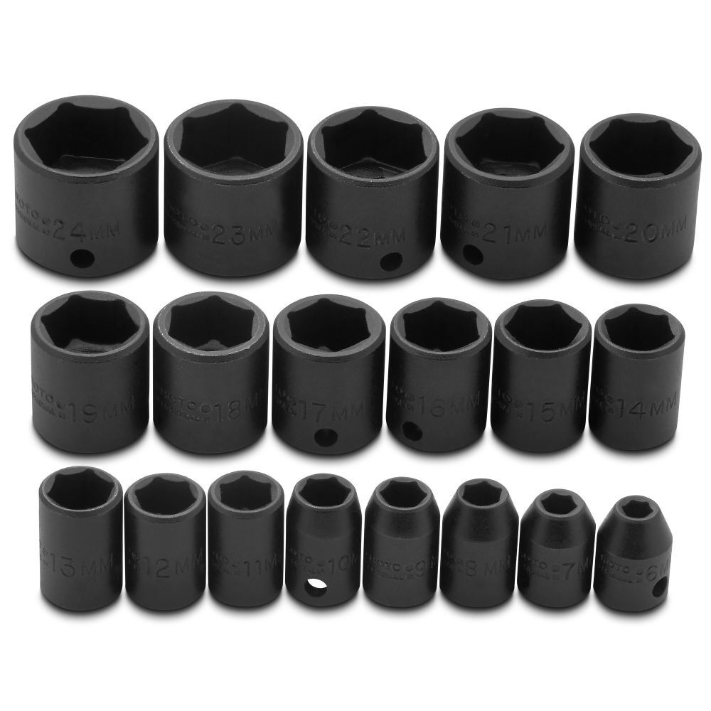 3/8 in Drive Metric Deep ImpactSocket6Point 19 Piece Set J72206