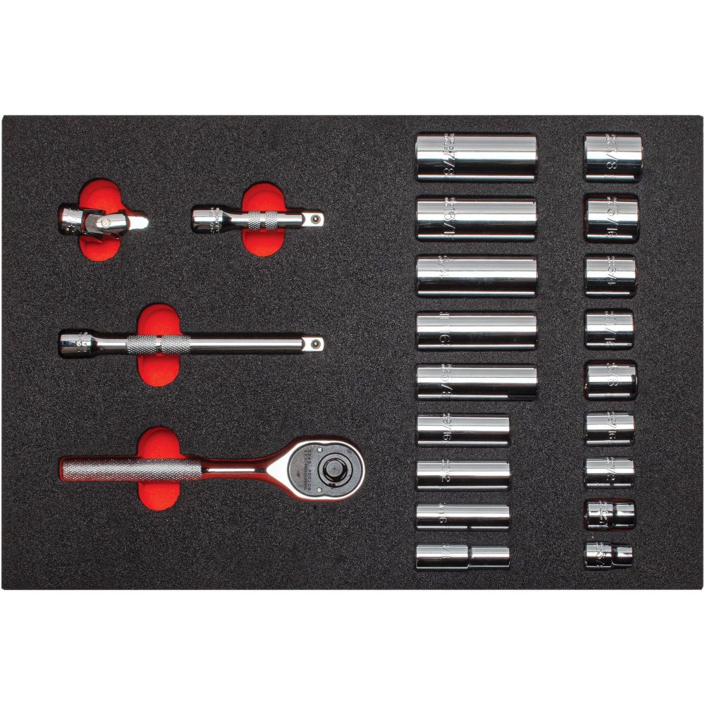 3/8in Drive 6 Point Foamed Socket Set 22pc J52134KV