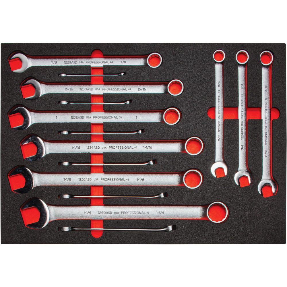 Combination Wrench 12 Point Foamed Insert Set 15pc J1200FASDKV