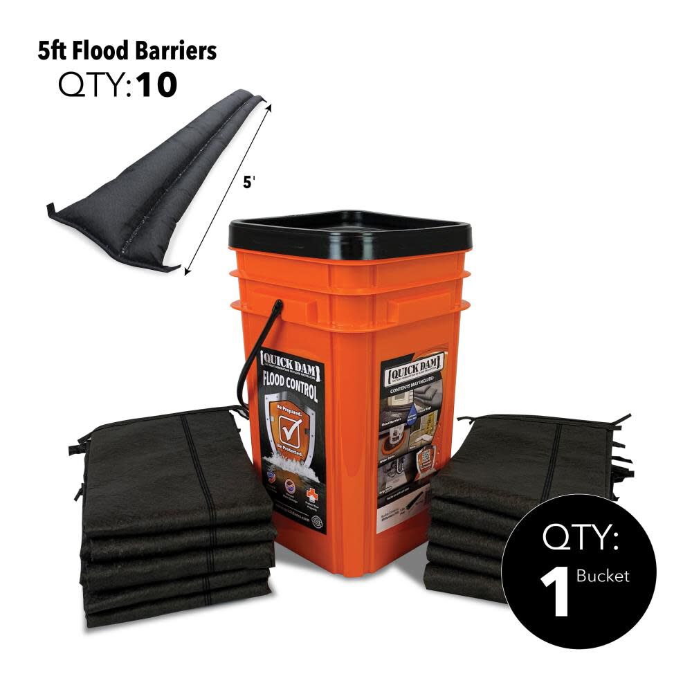 Grab and Go Flood Kit Includes 10- 5ft Flood Barriers in Bucket QDGG5-10