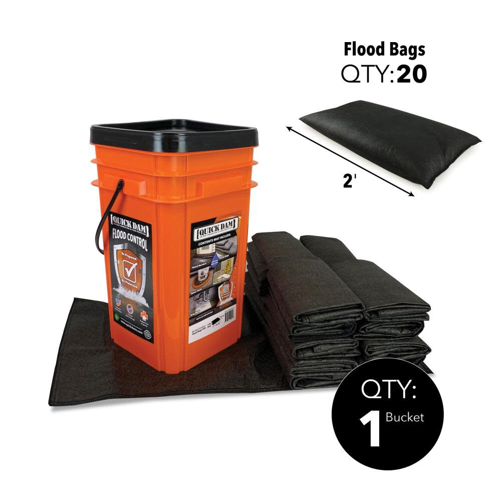 Grab and Go Flood Kit Includes 20 2 ft Flood Bags in Bucket QDGGFB-20