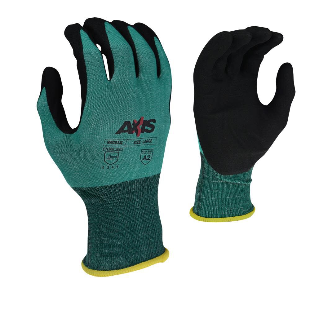 AXIS Cut Protection Level A2 Foam Nitrile Coated Glove, Large RWG533TL