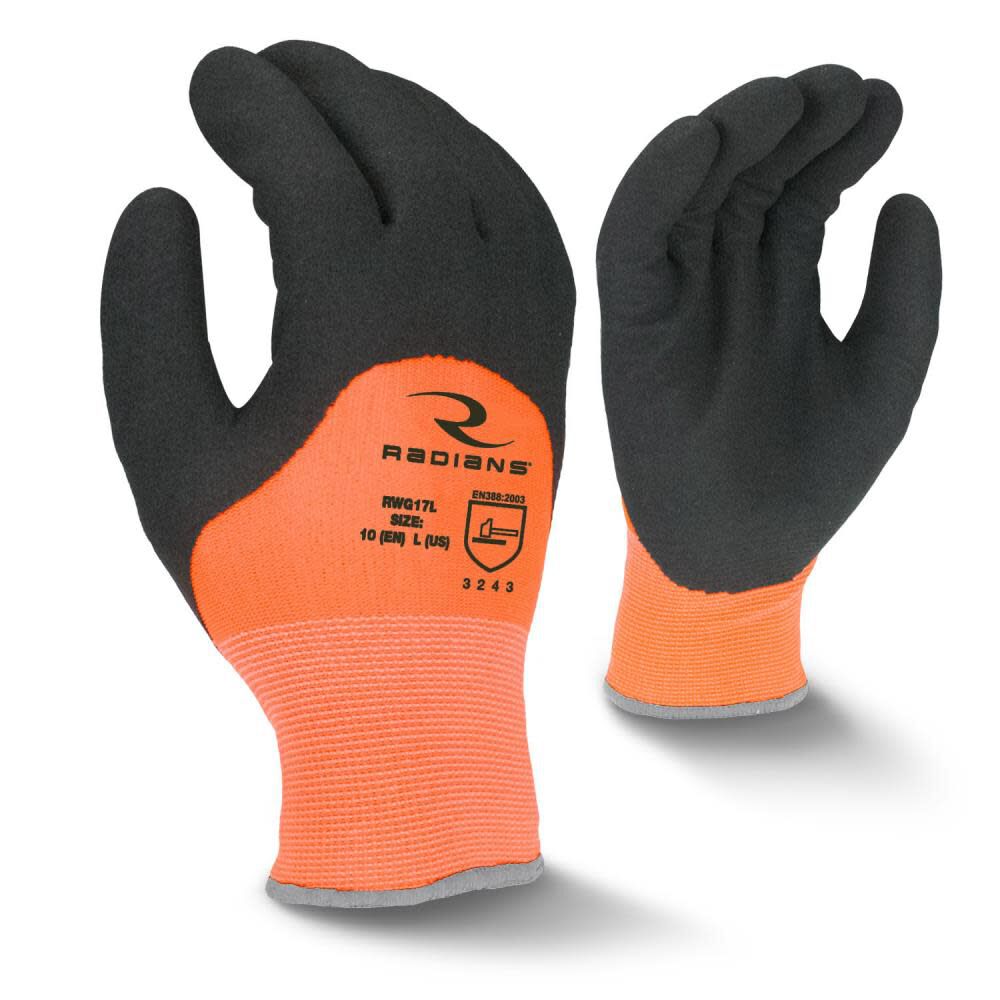 Cold Weather Hi Viz Latex Coated Insulated Glove with Abrasion Protection - Orange Large with Hang Tag RWG17TL