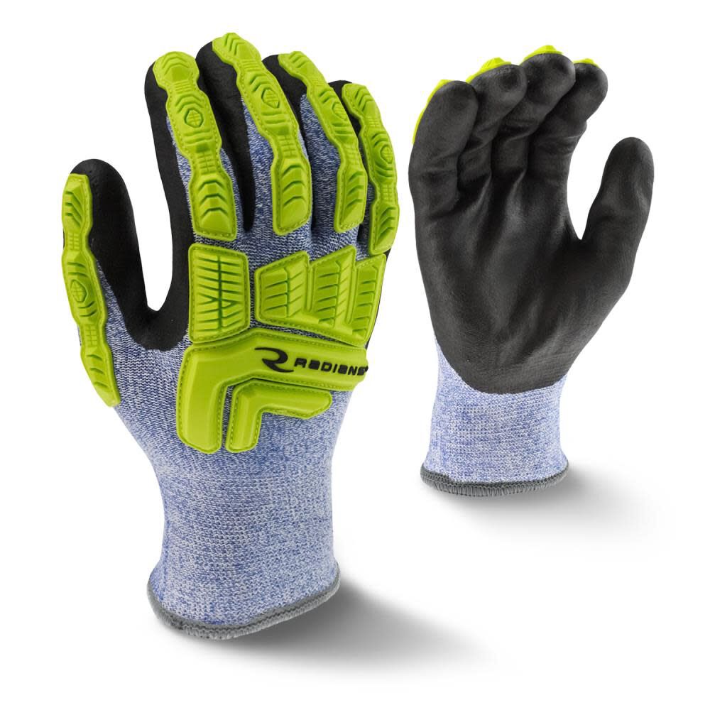 Radians Knuckle GuardGloves Cold Weather Cut Protection Level A4, Black /Hi Viz Green, XL RWG6310R002