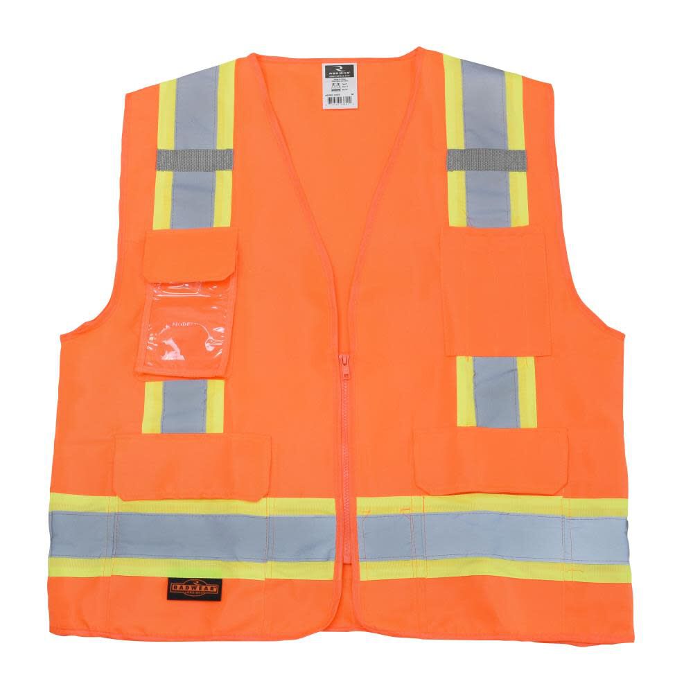 SV62 Type R Class 2 Surveyor Heavy Duty Solid Twill Safety Vest, Orange, 5X-Large SV62-2ZOT-5X