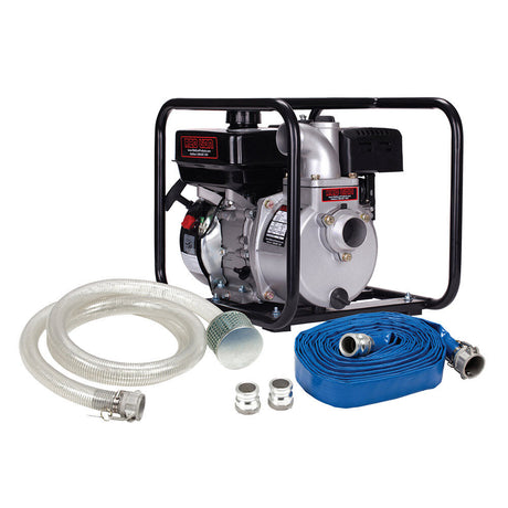 Lion Engine Driven Aluminum Water Transfer Pump Kit 179cc 2in Intake/Discharge with Hose Kit 617030