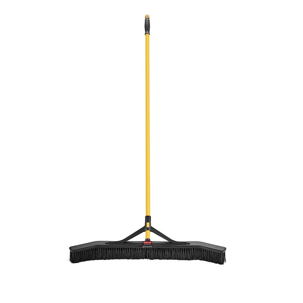 36in Black Polypropylene Medium Push Broom with Steel Handle 2018728