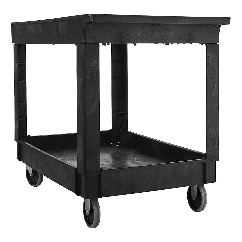 500 Lbs Medium Black Flat Handle Utility Cart with Lipped Shelf FG9T6700BLA