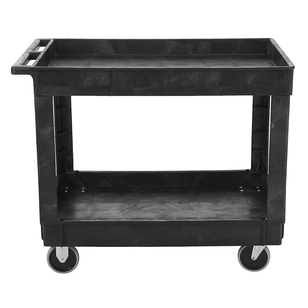 500 Lbs Medium Black Flat Handle Utility Cart with Lipped Shelf FG9T6700BLA