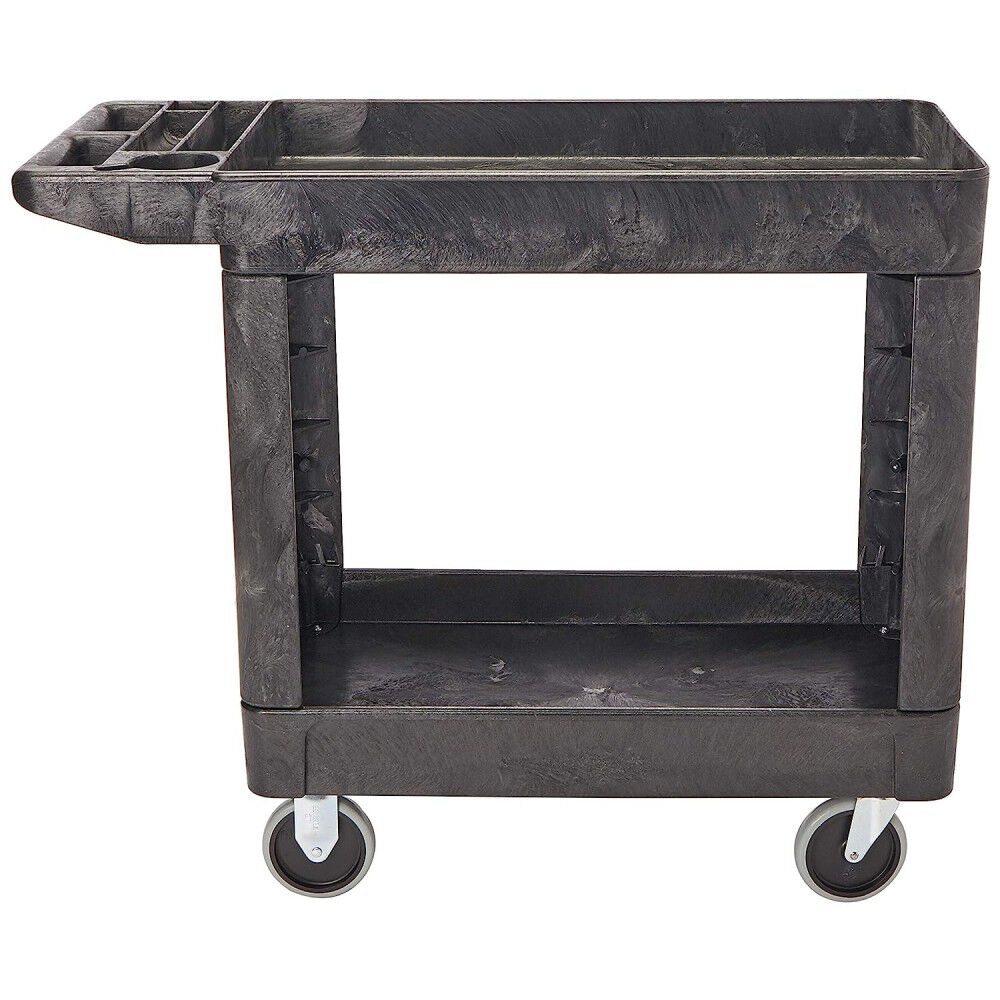 500 Lbs Small Black Flat Handle Utility Cart with Lipped Shelf FG450089BLA