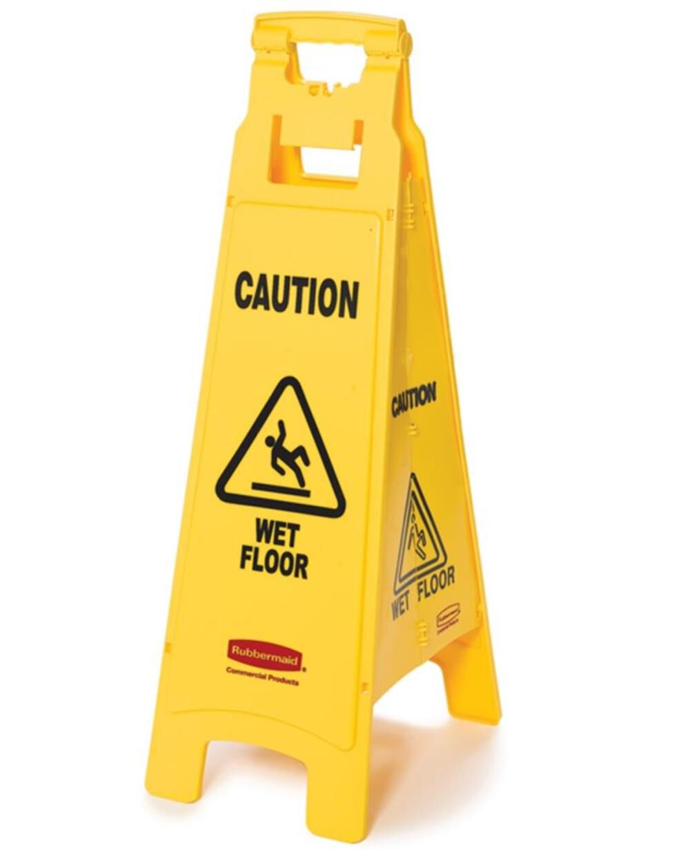 Floor Sign with Caution Wet Floor Imprint 4-Sided FG611477YEL