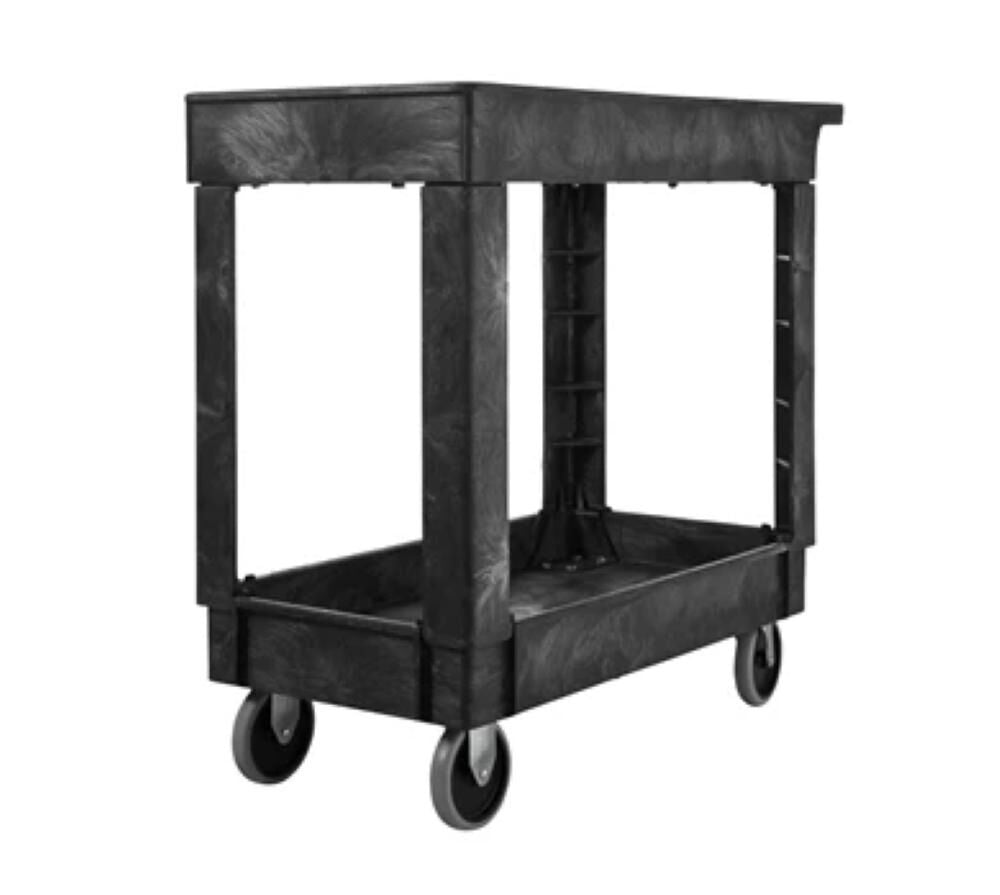 Heavy Duty Utility Cart with Flat Handle & 2 Shelfs FG9T6600BLA