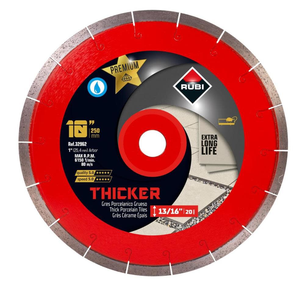 10in Thicker Premium Diamond Blade, Wet, 1in & 5/8in Arbor 32962