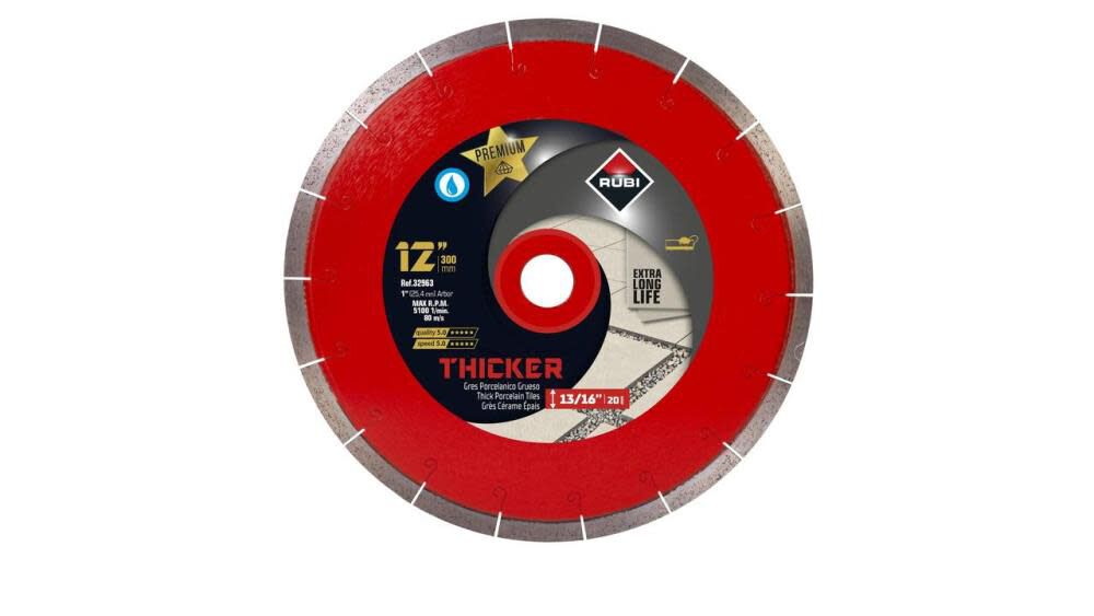 12in Thicker Premium Diamond Blade, Wet, 1in Arbor 32963