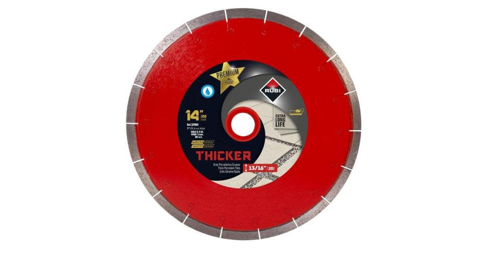 14in Thicker Premium Diamond Blade, Wet, 1in Arbor 32964