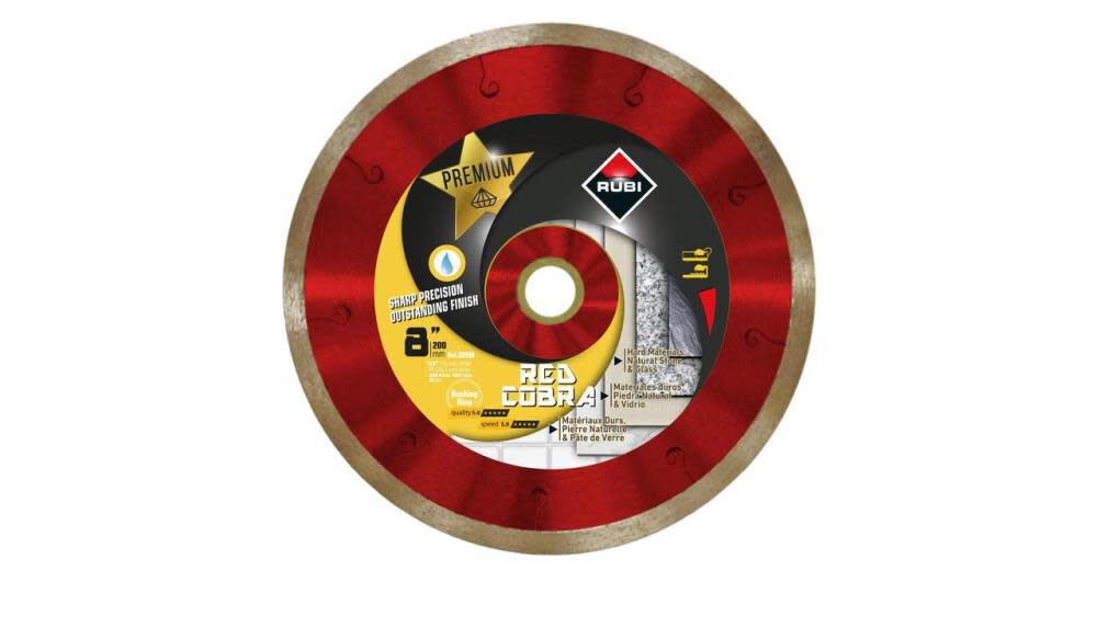 8in Red Cobra Diamond Blade, Wet, 1in & 5/8in Arbor 30998