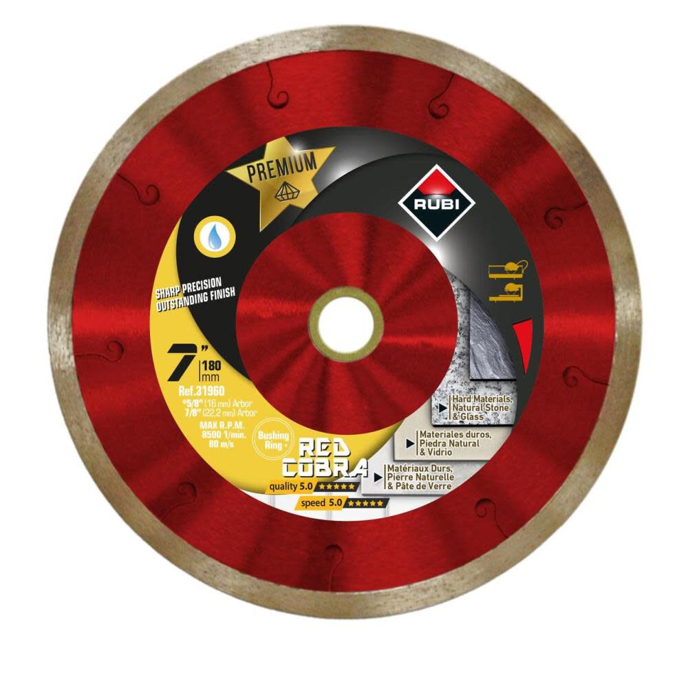 Premium Red Cobra Wet 7 In. Diamond Blade (7/8in and 5/8in Arbor) 31960