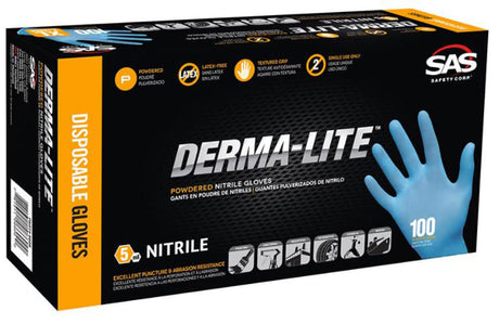 Derma-Lite Disposable Gloves Powdered Nitrile Box of 100 Gloves Large 6608