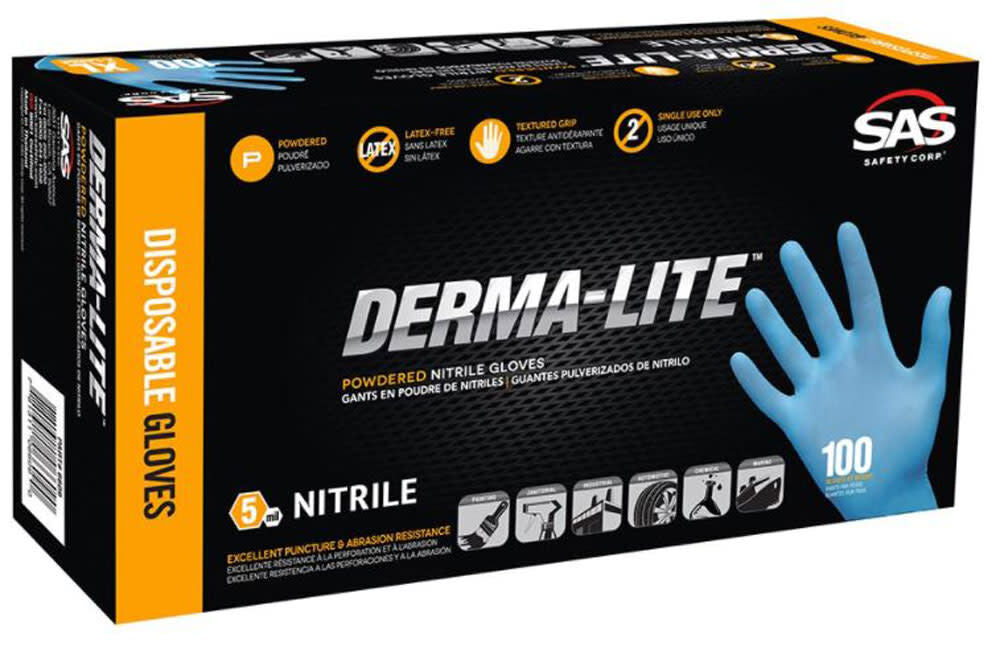 Derma-Lite Disposable Gloves Powdered Nitrile Box of 100 Gloves Small 6606