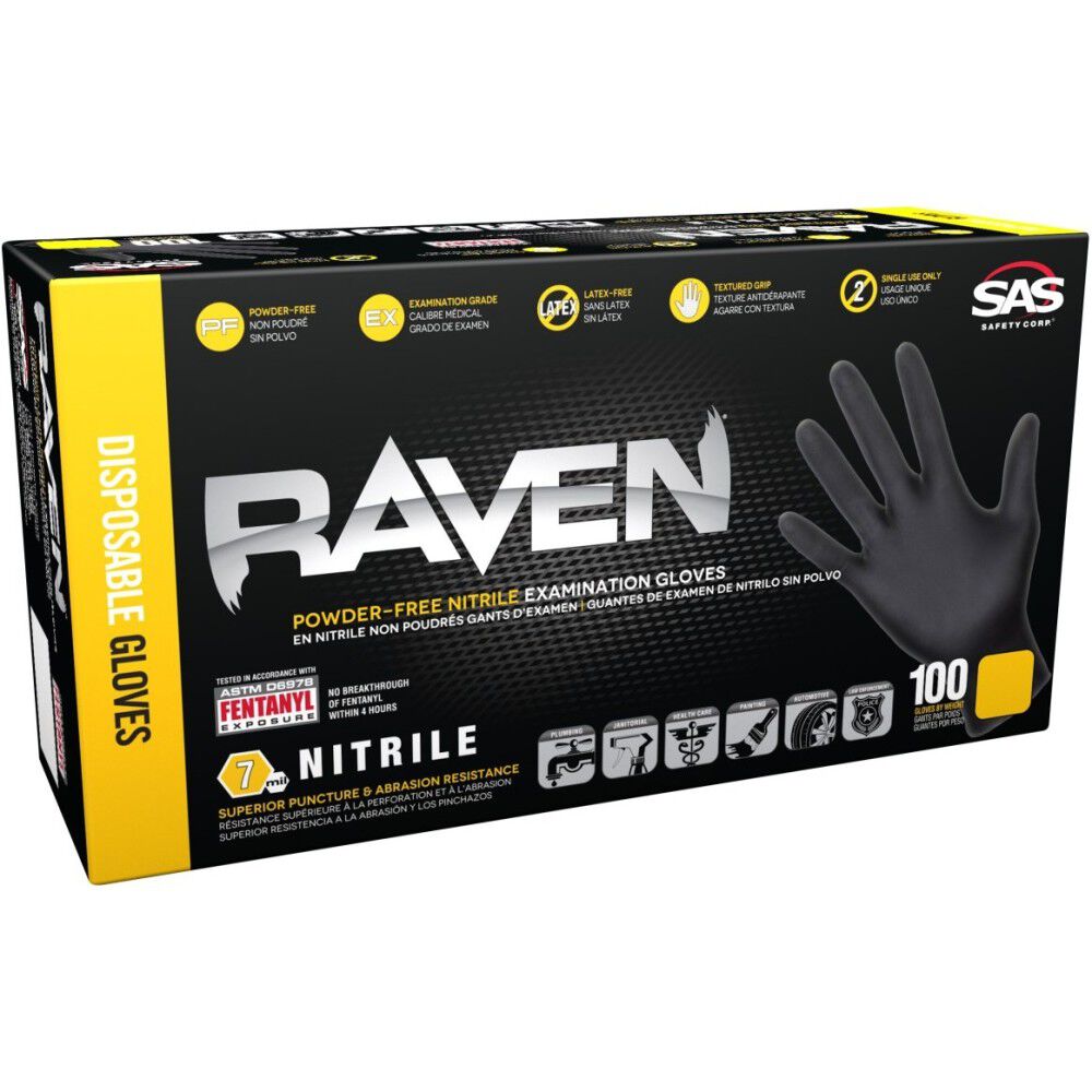 Raven Nitrile Gloves Disposable Powder-Free 100 pc - Medium - 66517 66517